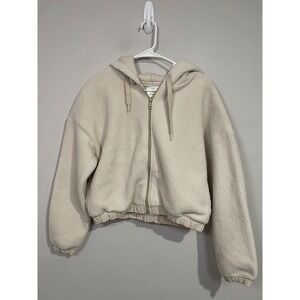 Offline by Aerie Sherpa Full Zip Sweatshirt In Cream Size Medium Cozy Layering